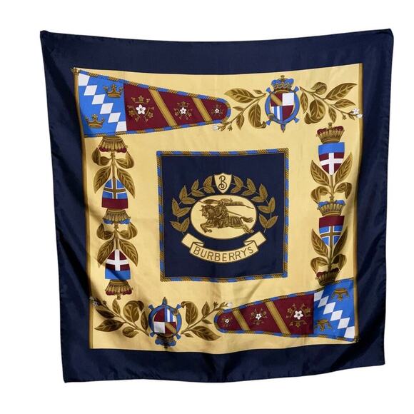 Burberry Nova Check Navy x Brown Silk Scarf - Picture 1 of 12